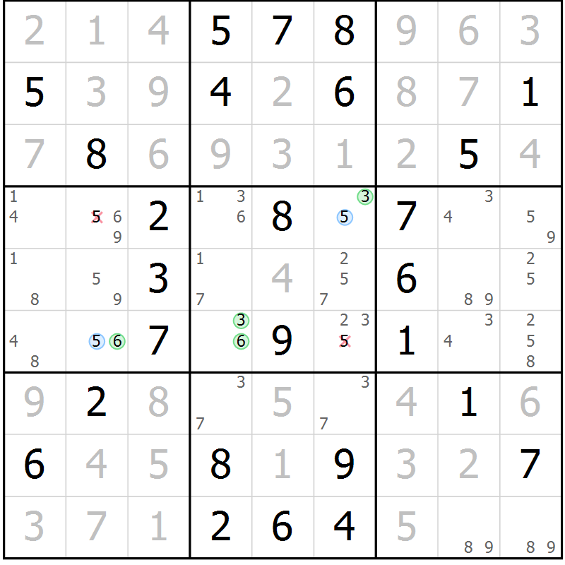 Position des candidats pour la solution de la Gr 52 page 55 du magazine de sudoku Virtuose n° 110