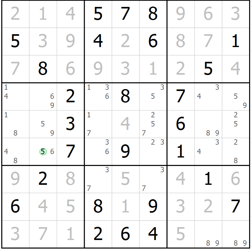 Position des candidats pour la solution de la Gr 52 page 55 du magazine de sudoku Virtuose n° 110