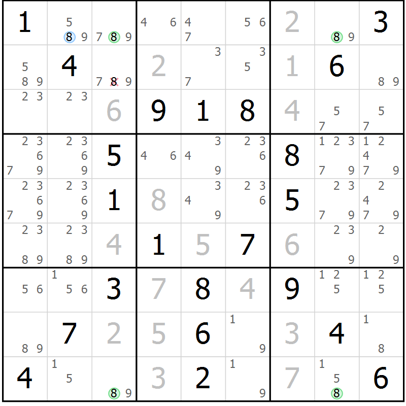 Position des candidats pour la solution de la Gr 53 page 56 du magazine de sudoku Virtuose n° 110