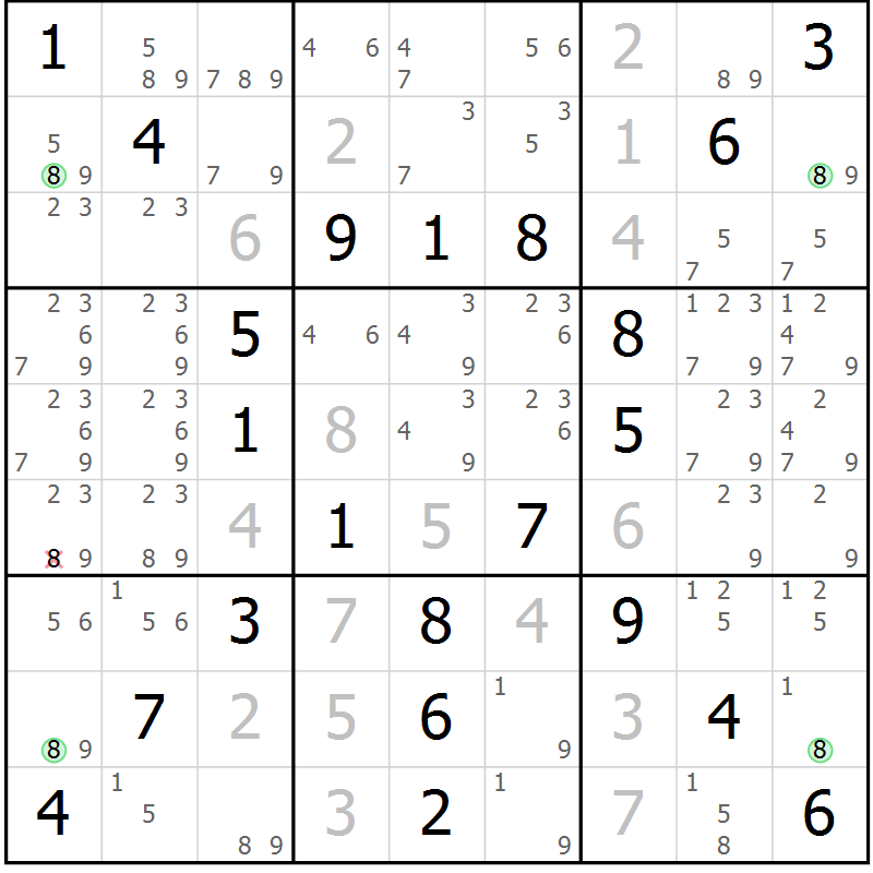 Position des candidats pour la solution de la Gr 53 page 56 du magazine de sudoku Virtuose n° 110