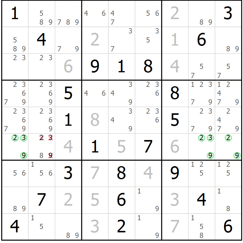 Position des candidats pour la solution de la Gr 53 page 56 du magazine de sudoku Virtuose n° 110