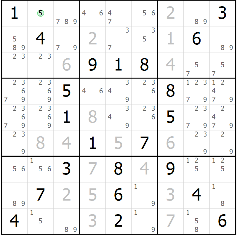 Position des candidats pour la solution de la Gr 53 page 56 du magazine de sudoku Virtuose n° 110