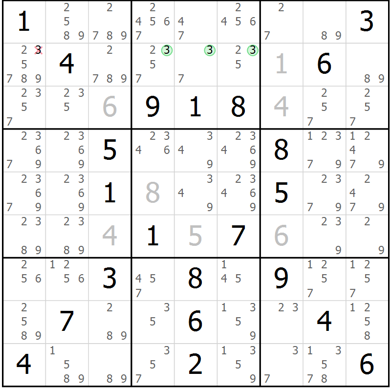 Position des candidats pour la solution de la Gr 53 page 56 du magazine de sudoku Virtuose n° 110