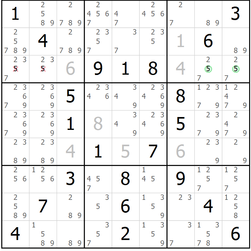Position des candidats pour la solution de la Gr 53 page 56 du magazine de sudoku Virtuose n° 110