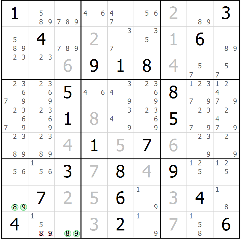 Position des candidats pour la solution de la Gr 53 page 56 du magazine de sudoku Virtuose n° 110