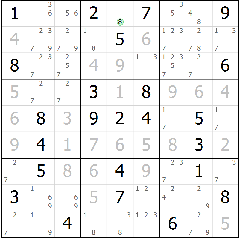 Position des candidats pour la solution de la Gr 54 page 57 du magazine de sudoku Virtuose n° 110