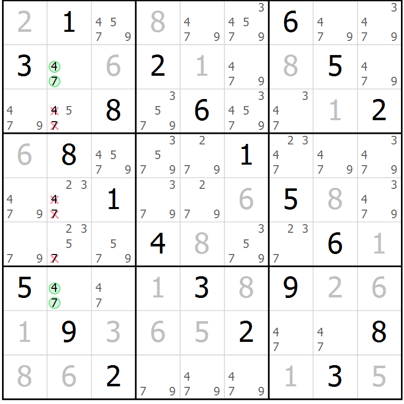 Position des candidats pour la solution de la Gr 55 page 58 du magazine de sudoku Virtuose n° 110