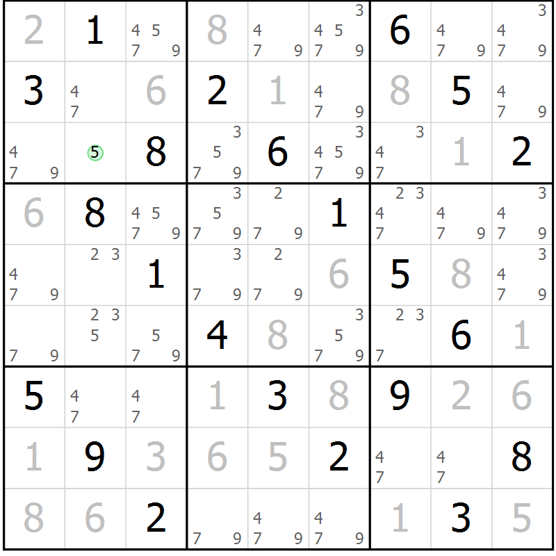 Position des candidats pour la solution de la Gr 55 page 58 du magazine de sudoku Virtuose n° 110