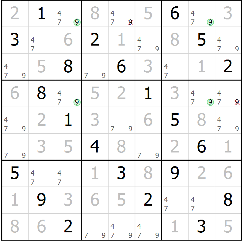 Position des candidats pour la solution de la Gr 55 page 58 du magazine de sudoku Virtuose n° 110