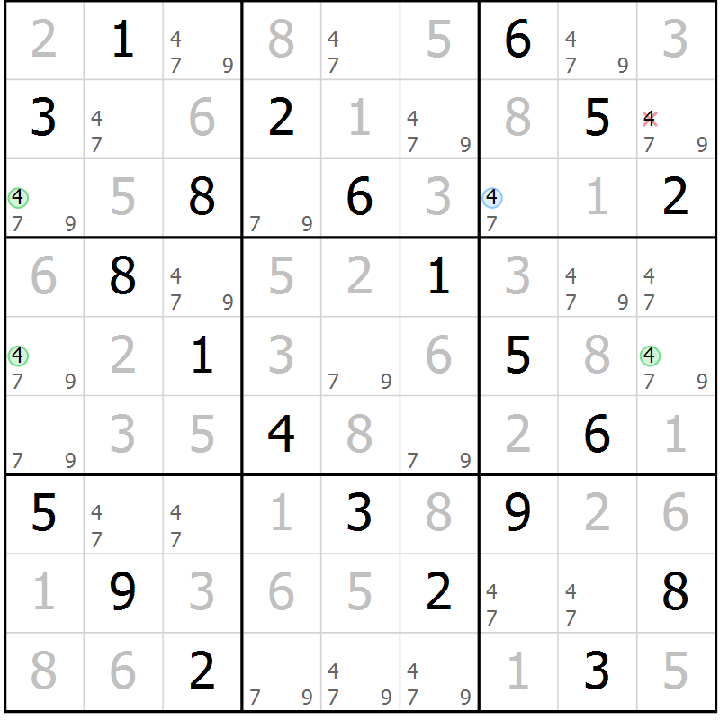 Position des candidats pour la solution de la Gr 55 page 58 du magazine de sudoku Virtuose n° 110