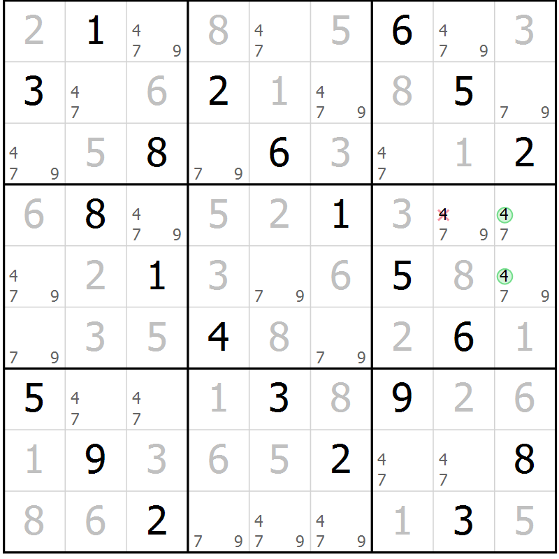 Position des candidats pour la solution de la Gr 55 page 58 du magazine de sudoku Virtuose n° 110