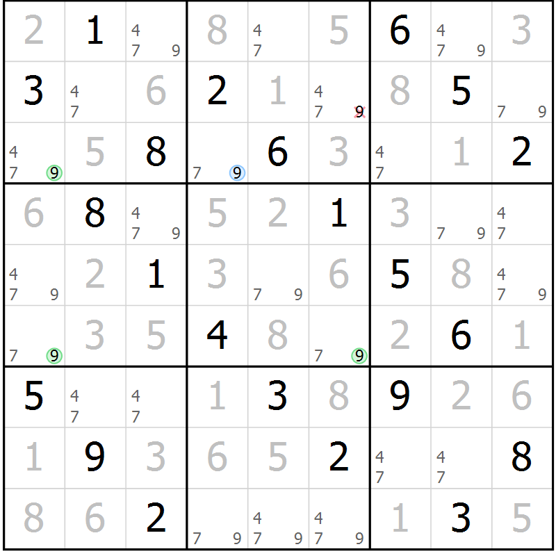 Position des candidats pour la solution de la Gr 55 page 58 du magazine de sudoku Virtuose n° 110