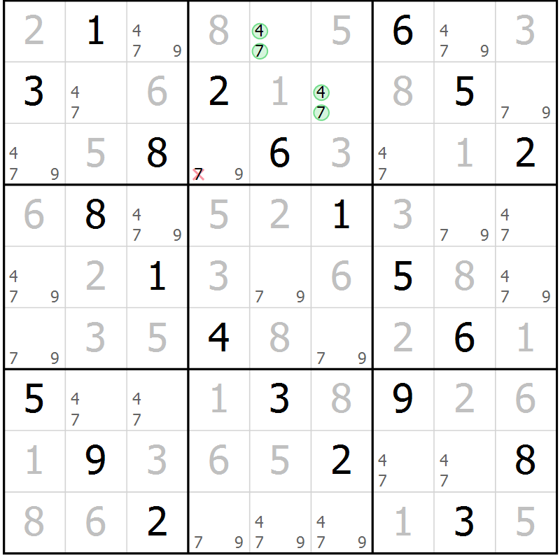 Position des candidats pour la solution de la Gr 55 page 58 du magazine de sudoku Virtuose n° 110