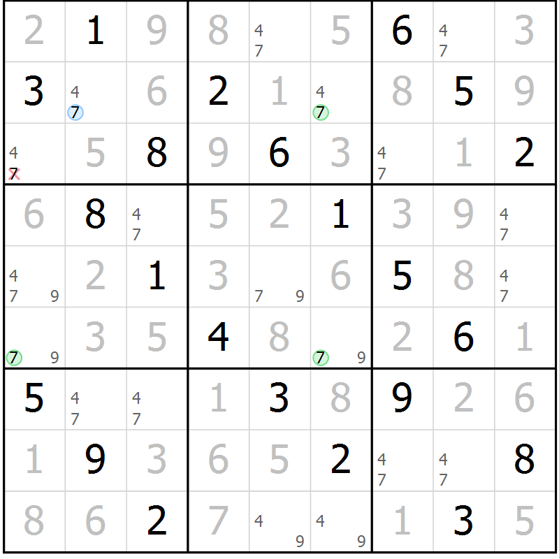 Position des candidats pour la solution de la Gr 55 page 58 du magazine de sudoku Virtuose n° 110
