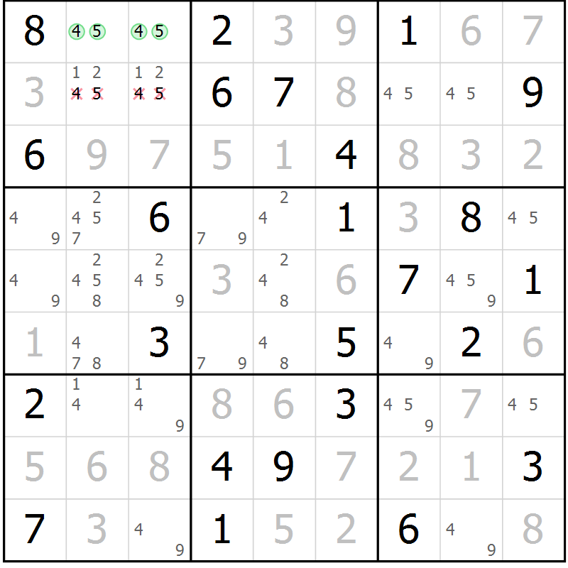 Position des candidats pour la solution de la Gr 56 page 59 du magazine de sudoku Virtuose n° 110