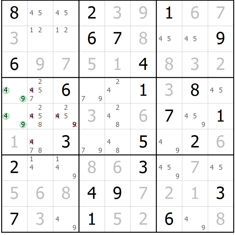 Position des candidats pour la solution de la Gr 56 page 59 du magazine de sudoku Virtuose n° 110