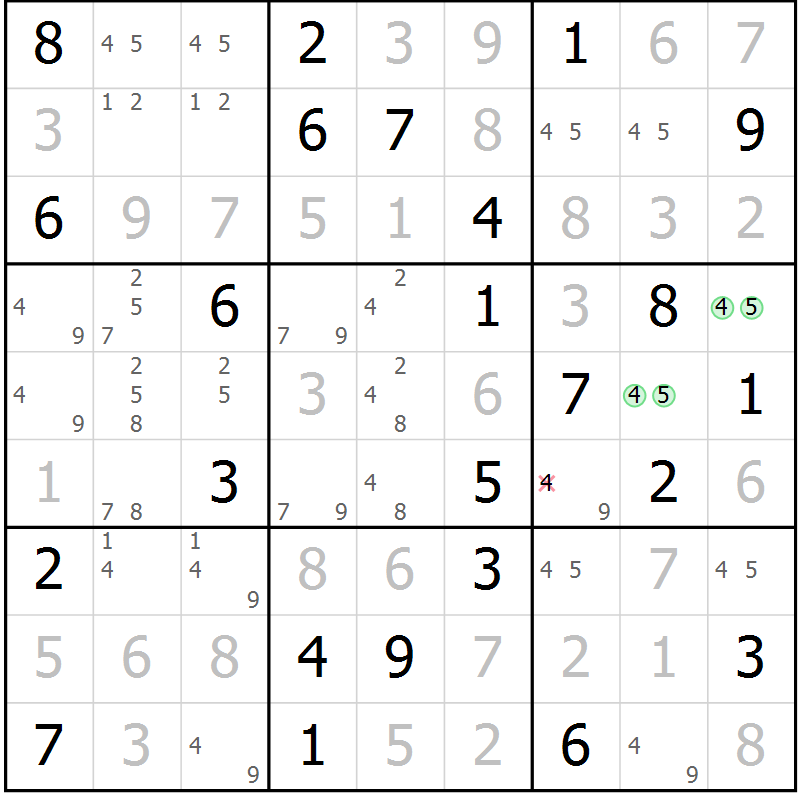 Position des candidats pour la solution de la Gr 56 page 59 du magazine de sudoku Virtuose n° 110