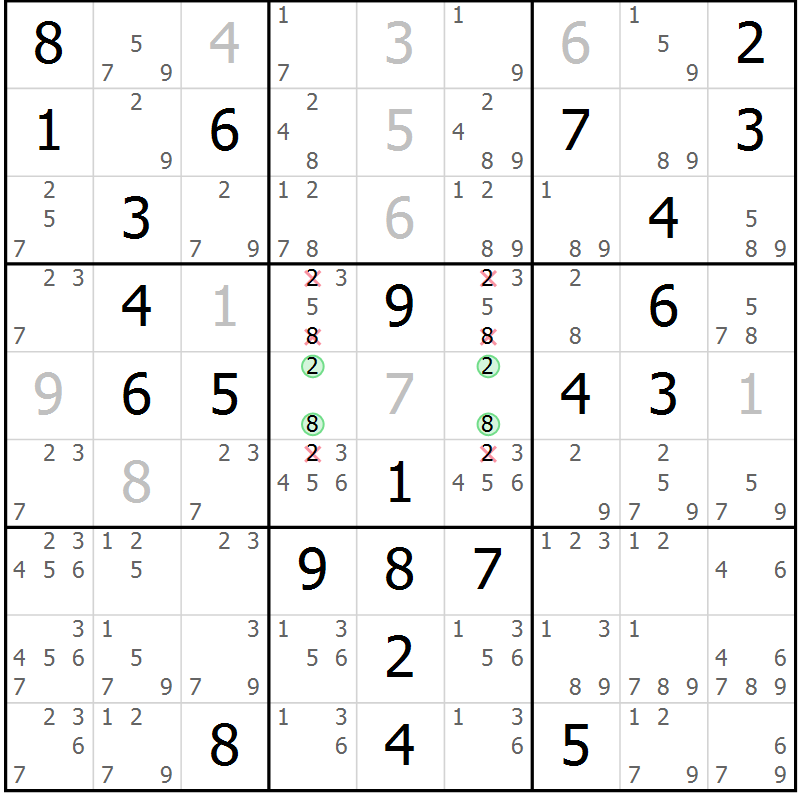 Position des candidats pour la solution de la Gr 57 page 60 du magazine de sudoku Virtuose n° 110