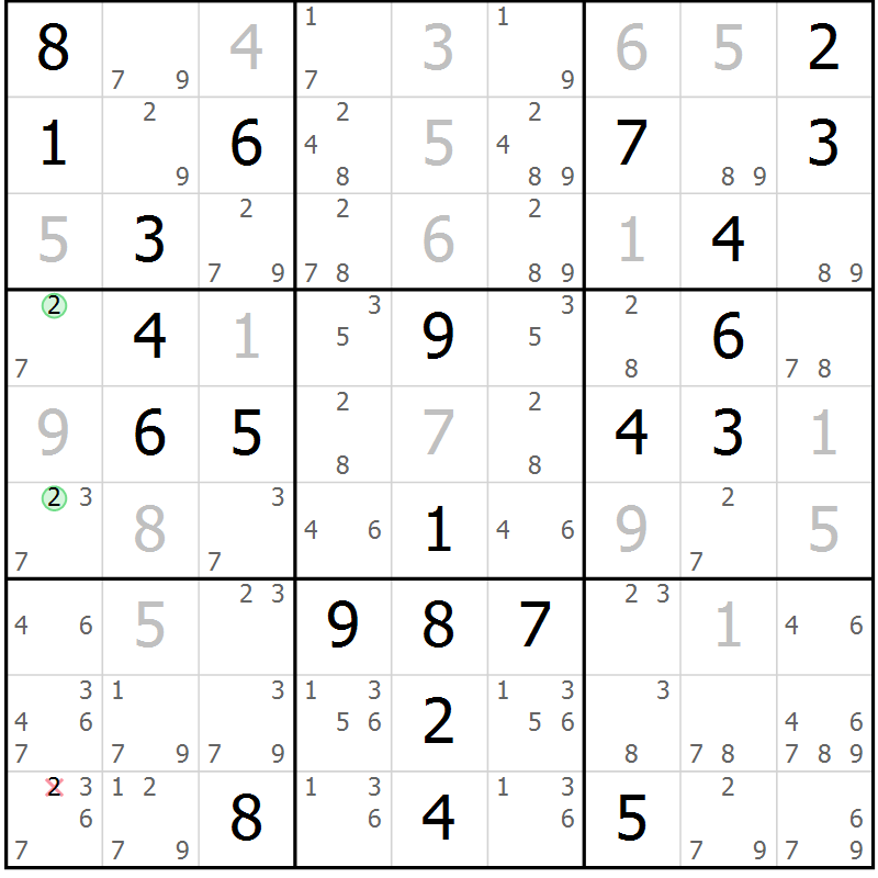 Position des candidats pour la solution de la Gr 57 page 60 du magazine de sudoku Virtuose n° 110