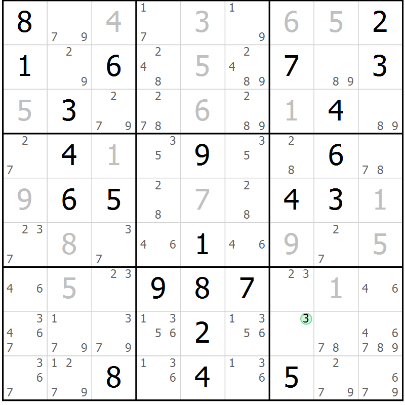 Position des candidats pour la solution de la Gr 57 page 60 du magazine de sudoku Virtuose n° 110
