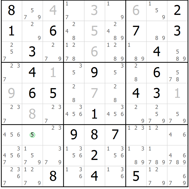 Position des candidats pour la solution de la Gr 57 page 60 du magazine de sudoku Virtuose n° 110