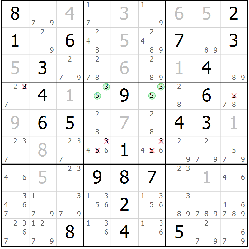 Position des candidats pour la solution de la Gr 57 page 60 du magazine de sudoku Virtuose n° 110