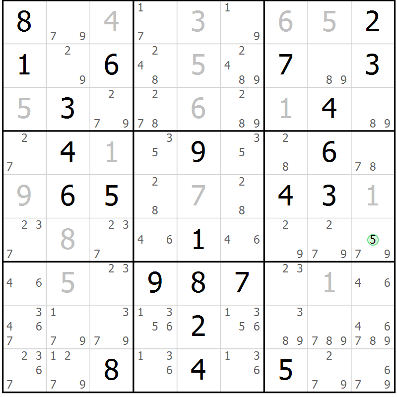 Position des candidats pour la solution de la Gr 57 page 60 du magazine de sudoku Virtuose n° 110