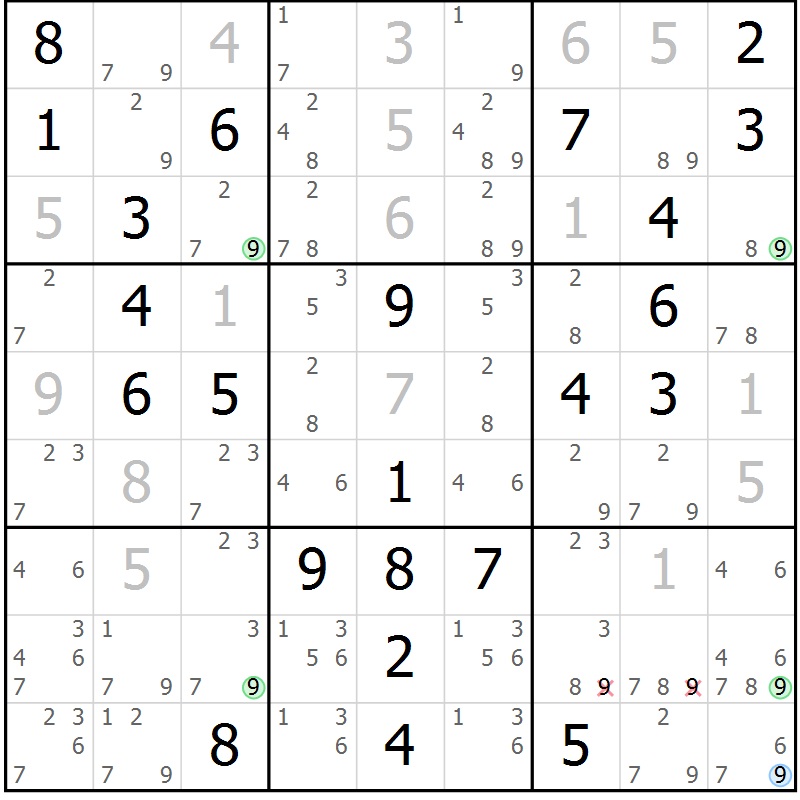 Position des candidats pour la solution de la Gr 57 page 60 du magazine de sudoku Virtuose n° 110