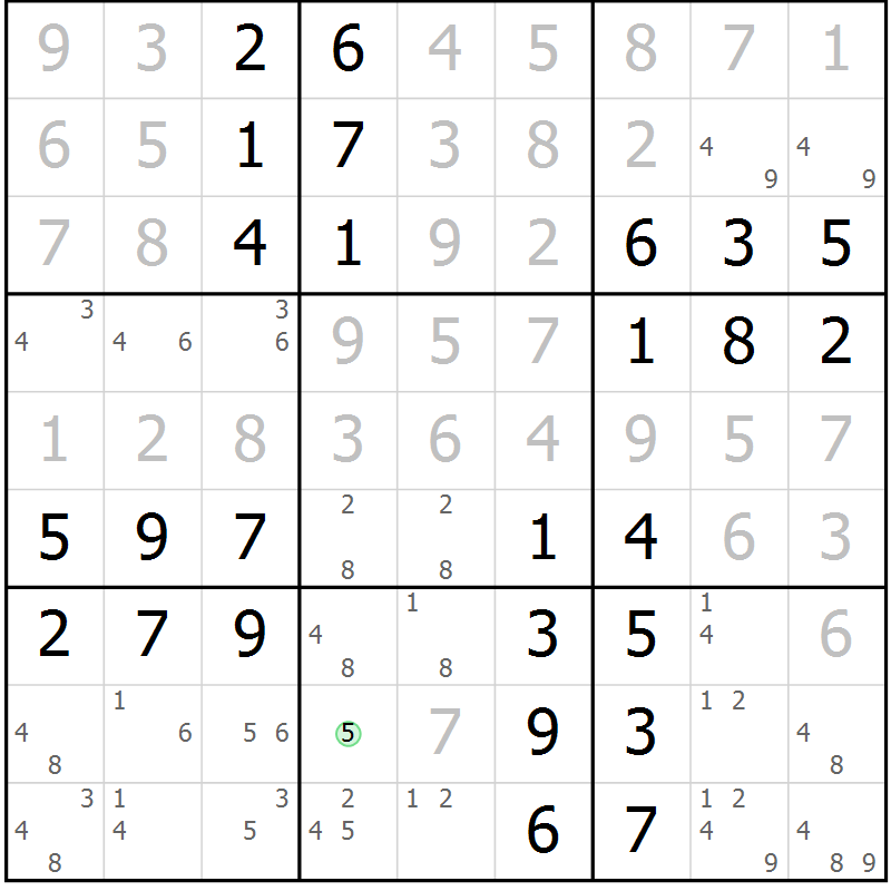 Position des candidats pour la solution de la Gr 58 page 61 du magazine de sudoku Virtuose n° 110