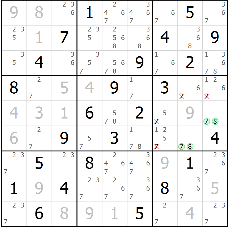 Position des candidats pour la solution de la Gr 59 page 62 du magazine de sudoku Virtuose n° 110