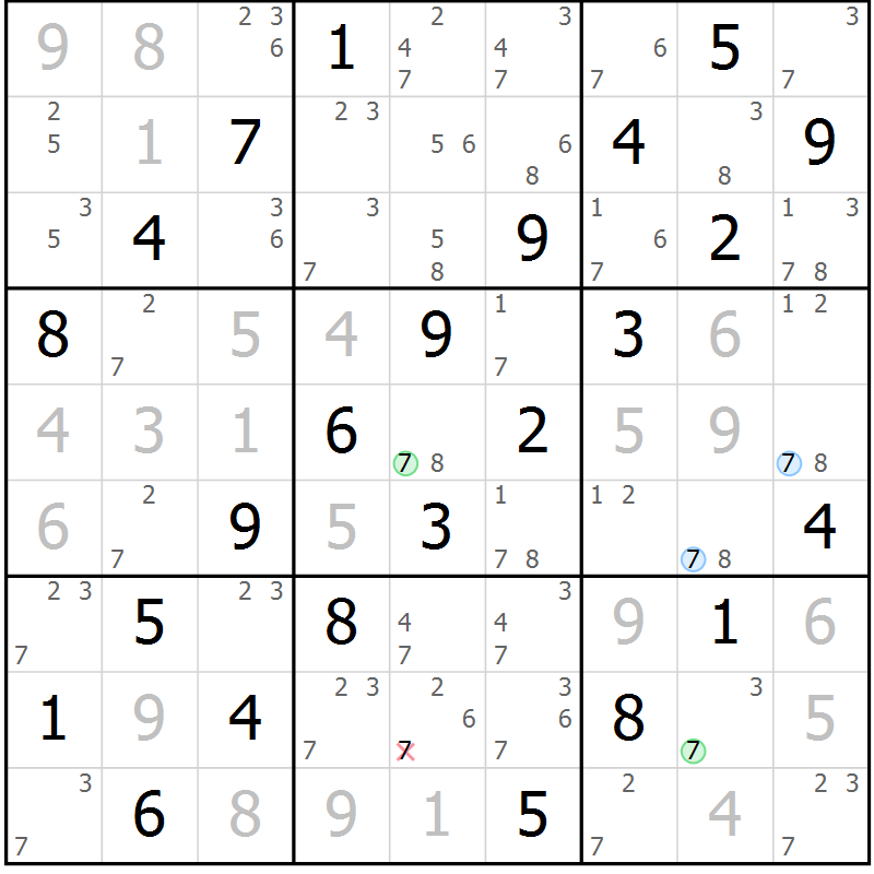 Position des candidats pour la solution de la Gr 59 page 62 du magazine de sudoku Virtuose n° 110
