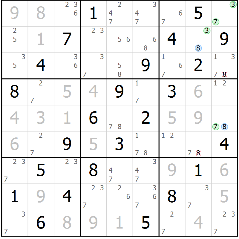 Position des candidats pour la solution de la Gr 59 page 62 du magazine de sudoku Virtuose n° 110