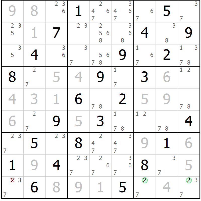 Position des candidats pour la solution de la Gr 59 page 62 du magazine de sudoku Virtuose n° 110