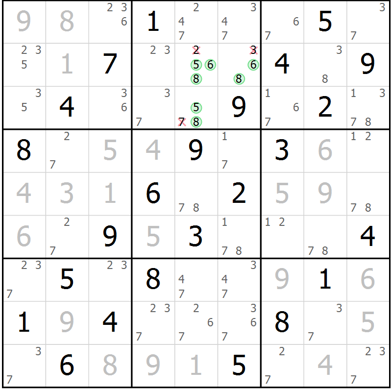 Position des candidats pour la solution de la Gr 59 page 62 du magazine de sudoku Virtuose n° 110