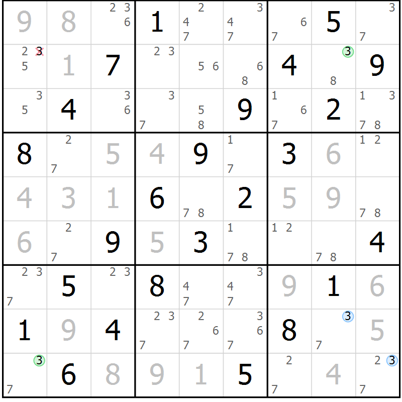 Position des candidats pour la solution de la Gr 59 page 62 du magazine de sudoku Virtuose n° 110