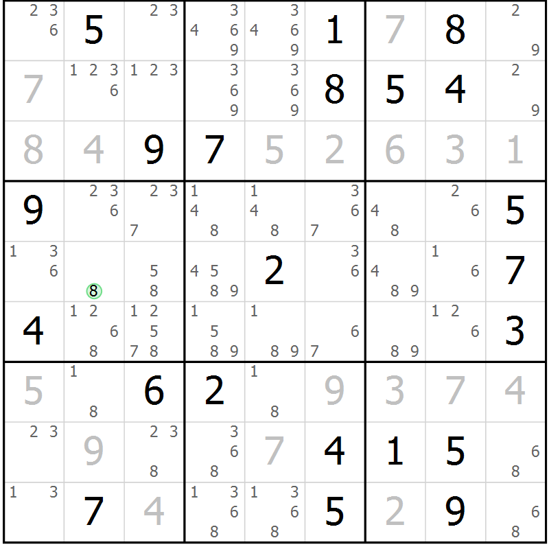 Position des candidats pour la solution de la Gr 6 page 9 du magazine de sudoku Virtuose n° 110