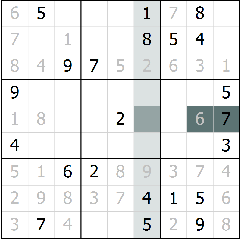 Position des candidats pour la solution de la Gr 6 page 9 du magazine de sudoku Virtuose n° 110