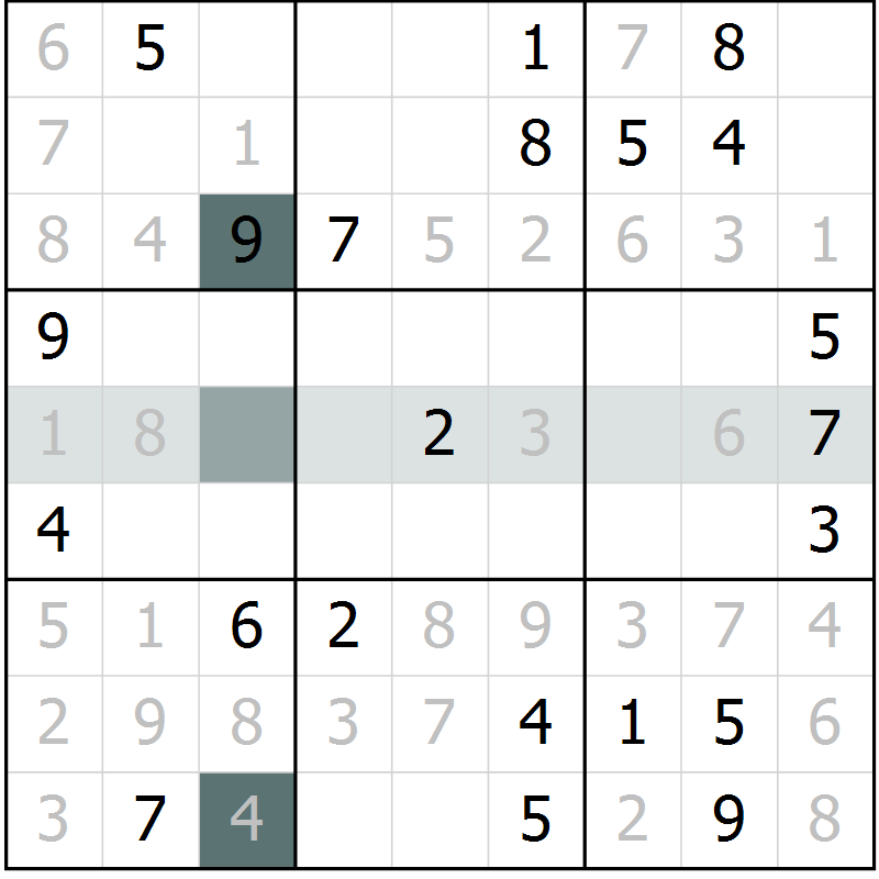Position des candidats pour la solution de la Gr 6 page 9 du magazine de sudoku Virtuose n° 110