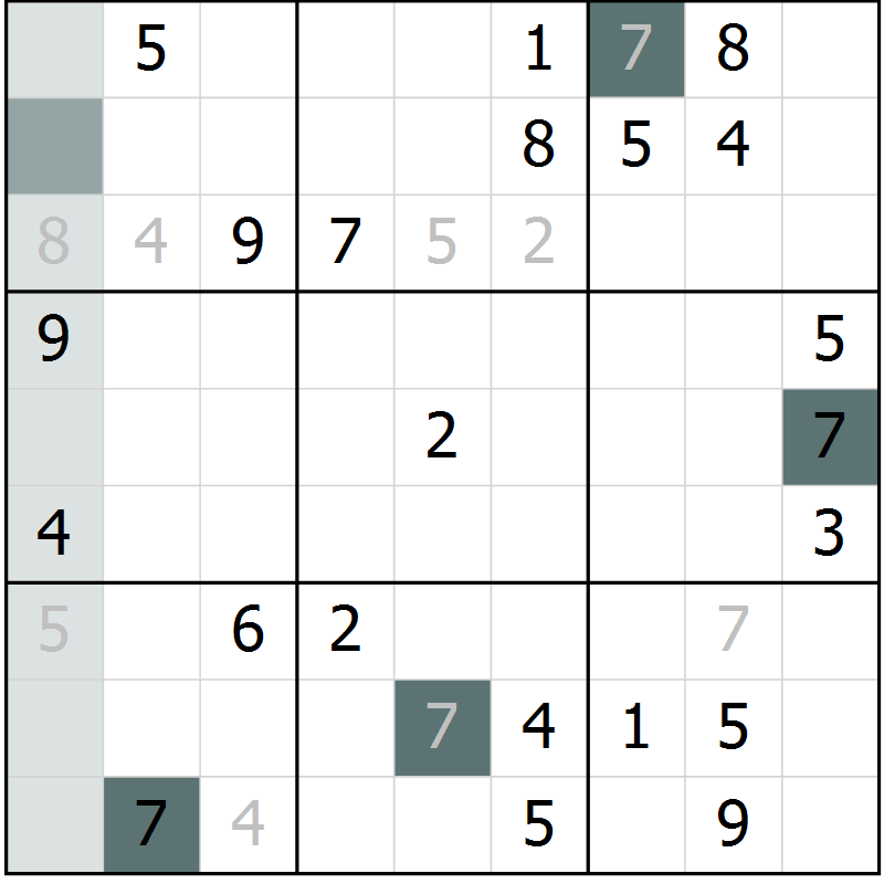 Position des candidats pour la solution de la Gr 6 page 9 du magazine de sudoku Virtuose n° 110