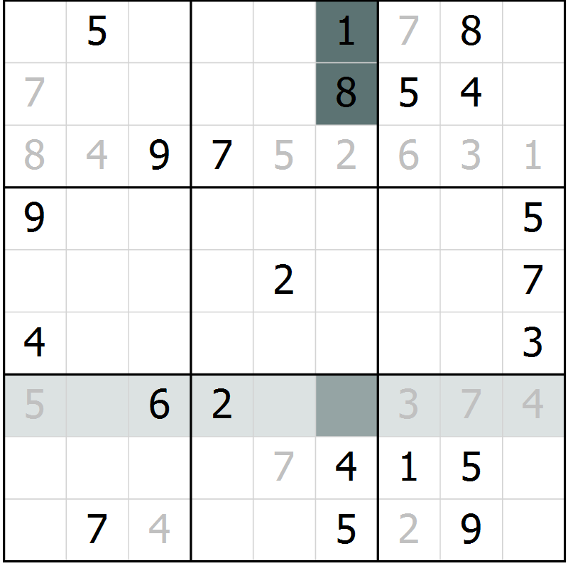 Position des candidats pour la solution de la Gr 6 page 9 du magazine de sudoku Virtuose n° 110