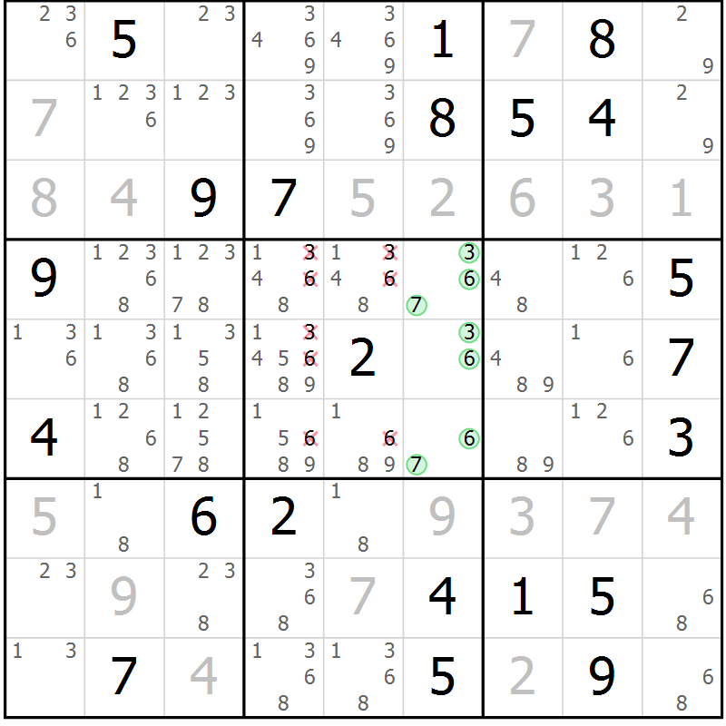 Position des candidats pour la solution de la Gr 6 page 9 du magazine de sudoku Virtuose n° 110