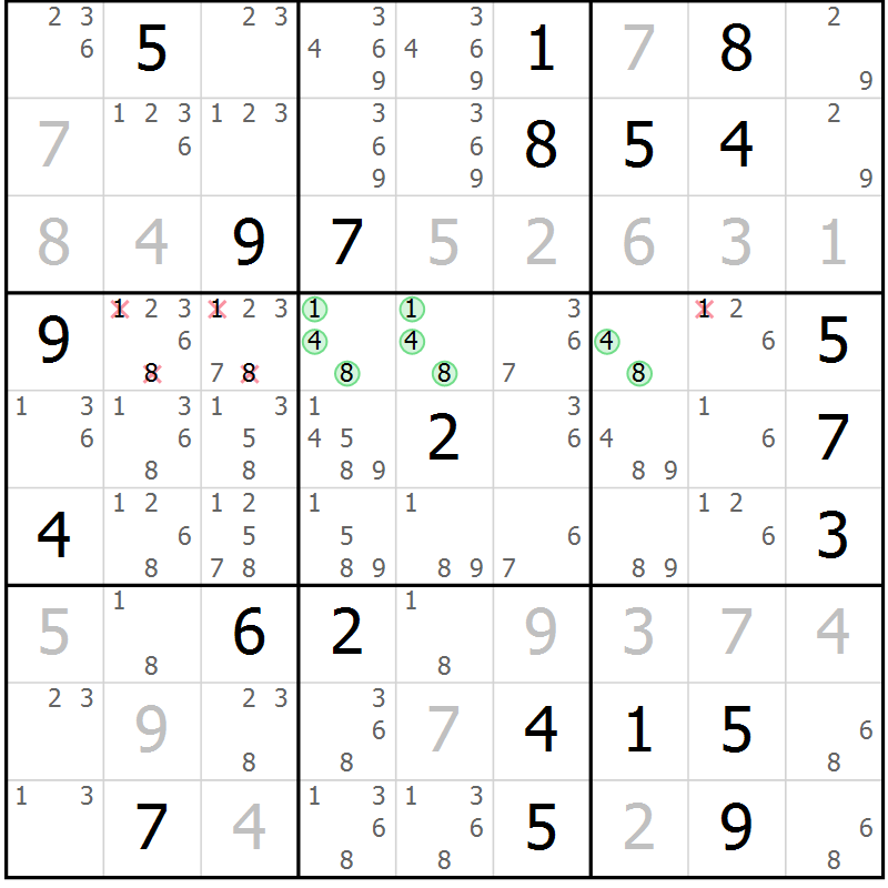 Position des candidats pour la solution de la Gr 6 page 9 du magazine de sudoku Virtuose n° 110