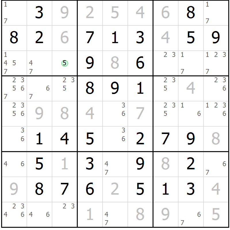 Position des candidats pour la solution de la Gr 60 page 63 du magazine de sudoku Virtuose n° 110