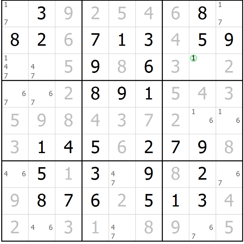Position des candidats pour la solution de la Gr 60 page 63 du magazine de sudoku Virtuose n° 110