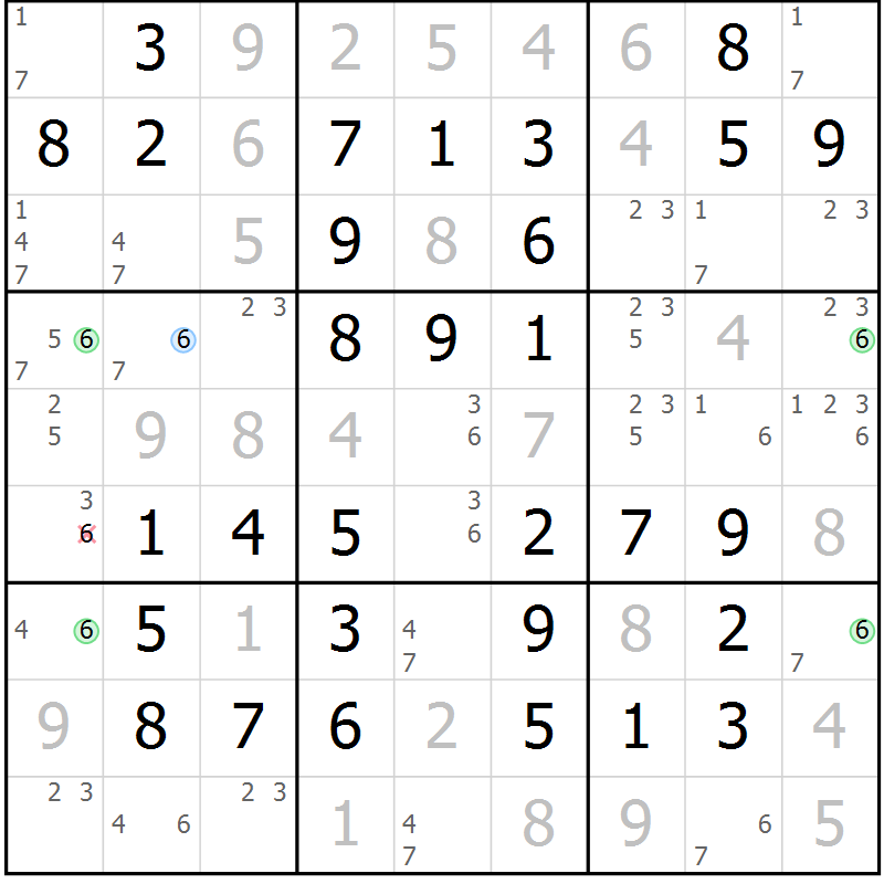 Position des candidats pour la solution de la Gr 60 page 63 du magazine de sudoku Virtuose n° 110
