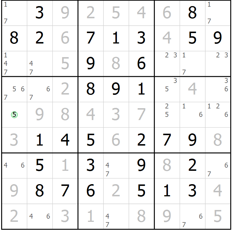 Position des candidats pour la solution de la Gr 60 page 63 du magazine de sudoku Virtuose n° 110