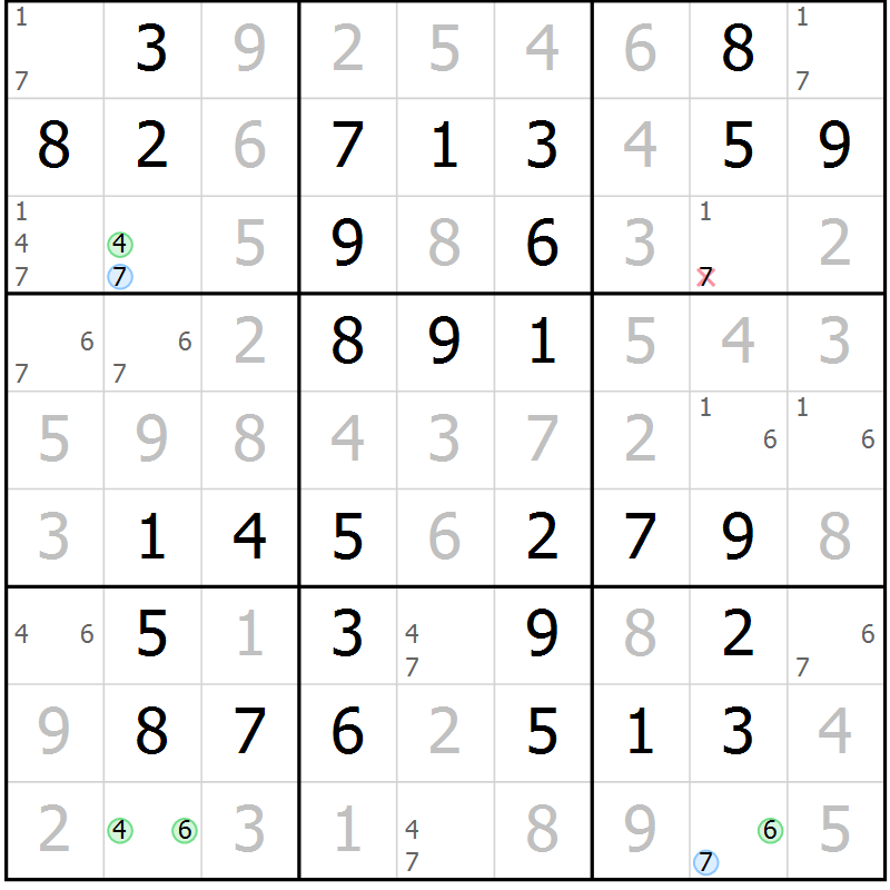 Position des candidats pour la solution de la Gr 60 page 63 du magazine de sudoku Virtuose n° 110