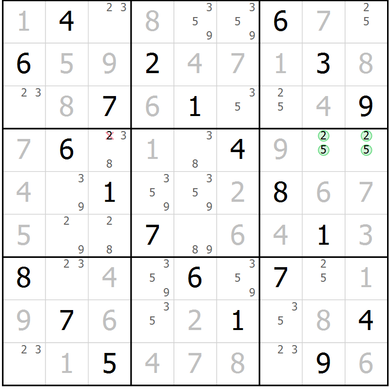 Position des candidats pour la solution de la Gr 61 page 64 du magazine de sudoku Virtuose n° 110