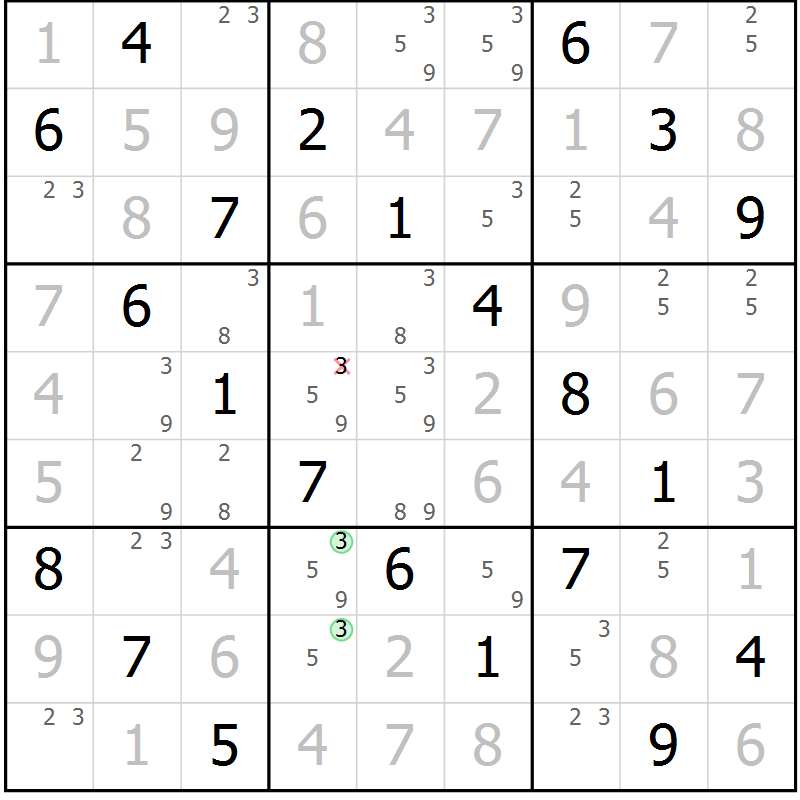 Position des candidats pour la solution de la Gr 61 page 64 du magazine de sudoku Virtuose n° 110