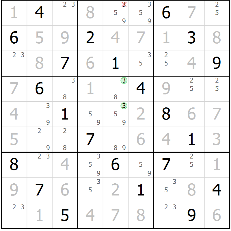Position des candidats pour la solution de la Gr 61 page 64 du magazine de sudoku Virtuose n° 110